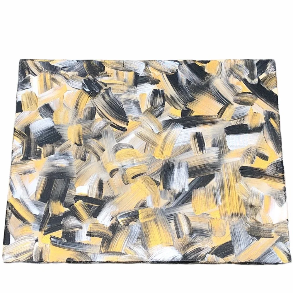 HANDCRAFTED BLACK/GOLD/SILVER/CREAM ABSTRACT ART